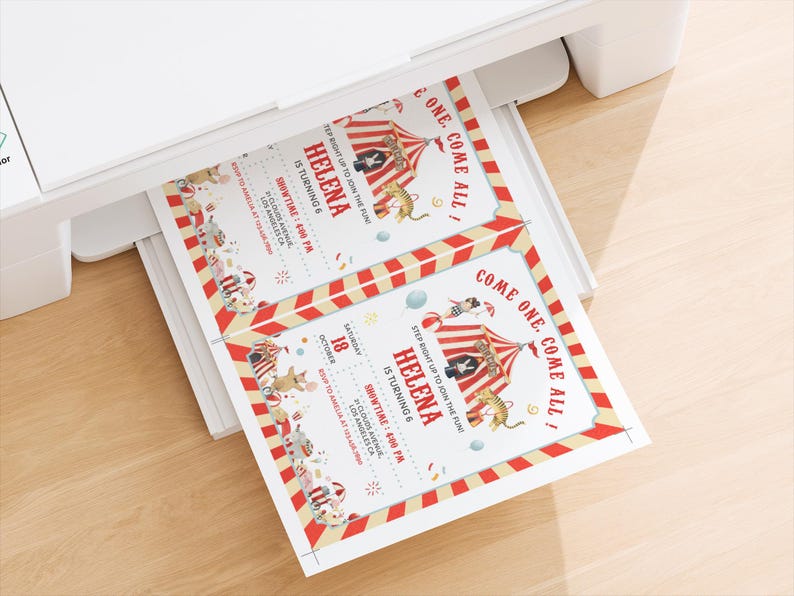 Bewerkbare uitnodiging voor een carnavalsverjaardag, circusverjaardagssjabloon, uitnodiging voor de eerste verjaardag met carnavalsthema, direct te downloaden, elektronisch BD18 afbeelding 9