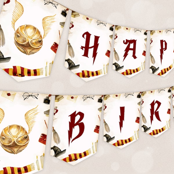 Wizard Happy Birthday Banner Printable, 1st Birthday Garland, Wizard Birthday Decor, Magical Wizardry Birthday Banner, Wizard Birthday Party