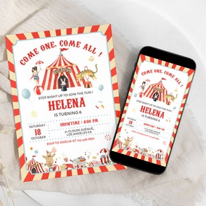 Bewerkbare uitnodiging voor een carnavalsverjaardag, circusverjaardagssjabloon, uitnodiging voor de eerste verjaardag met carnavalsthema, direct te downloaden, elektronisch BD18 afbeelding 3