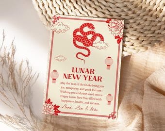 Chinese New Year Card Template, 2025 Snake New Year, Lunar New Year 2025, Chinese Celebration, Printable Download Electronic, LN3