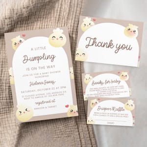Little Dumpling Baby Shower Einladung Set, On The Way Baby Shower Invite, Dim Sum, Bao Windel Raffle, Bücher für Baby, Instant Download