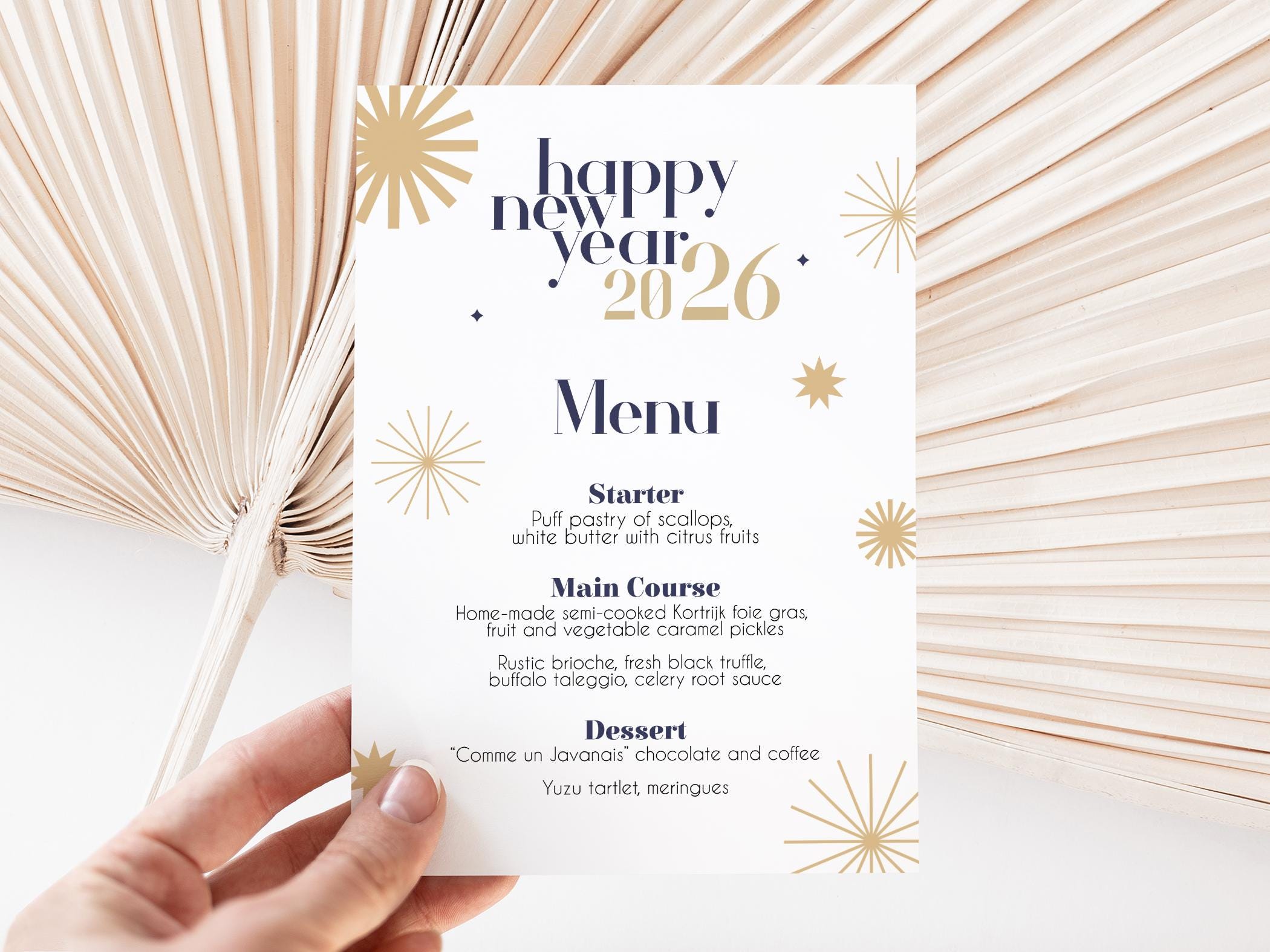 Plantilla de menú de Año Nuevo 2026, menú de cena de Nochevieja, fiesta  navideña, fuegos artificiales dorados y azules, descarga electrónica  instantánea imprimible - Etsy México, image size:2100x1575