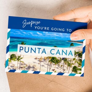 Carte de voyage surprise à Punta Cana, Surprise où vous allez, Carte de voyage surprise, Cadeau de vacances, Vacances surprise, Week-end en voyage, Téléchargement