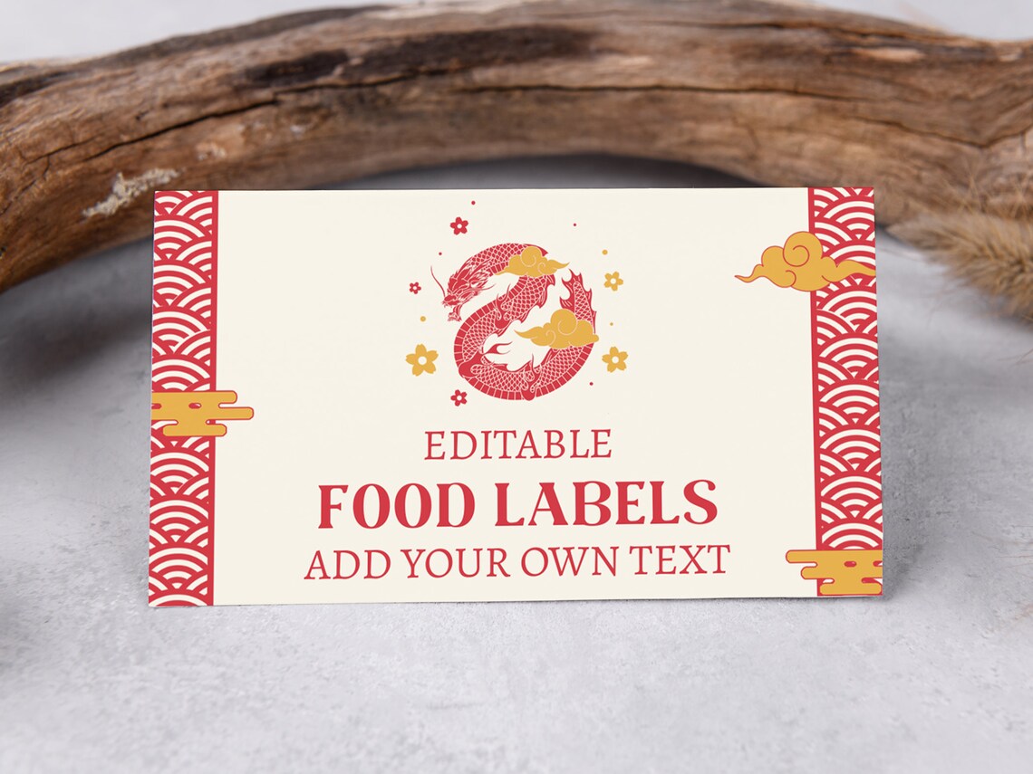 Lunar New Year Dragon Food Label, Chinese New Year Name Card, Dragon ...