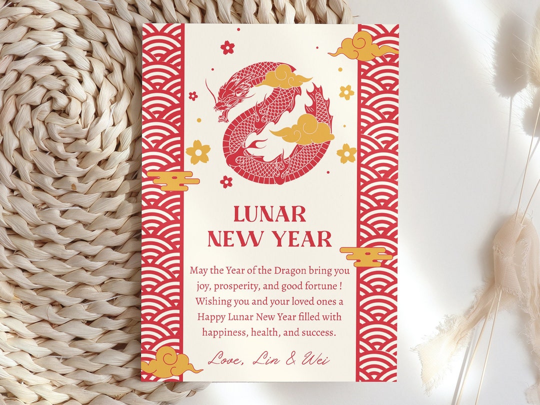 Chinese New Year Card Template, 2024 Dragon New Year, Lunar New Year ...