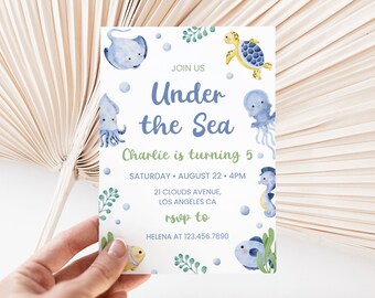 Nautical Birthday Invitation Editable, Sea Any Age Birthday Template, Blue Birthday Invite, Under The Sea Birthday, Instant Download, BD23