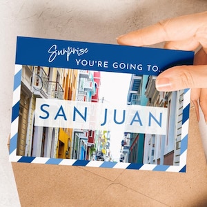 Carte de voyage surprise à San Juan, Surprise où vous allez, carte de voyage surprise, cadeau de vacances, vacances surprise, week-end, téléchargement numérique