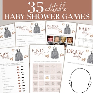 Boy Baby Shower Games Bundle, Boy Baby Shower Game Pack, Digital Download, Editable, Boho Baby Shower, Printable Baby Shower Games, BB4