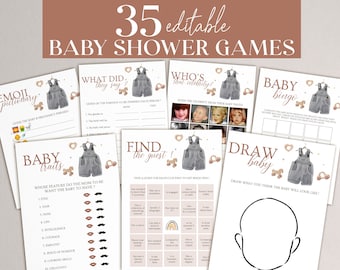 Boy Baby Shower Games Bundle, Boy Baby Shower Game Pack, Digital Download, Editable, Boho Baby Shower, Printable Baby Shower Games, BB4