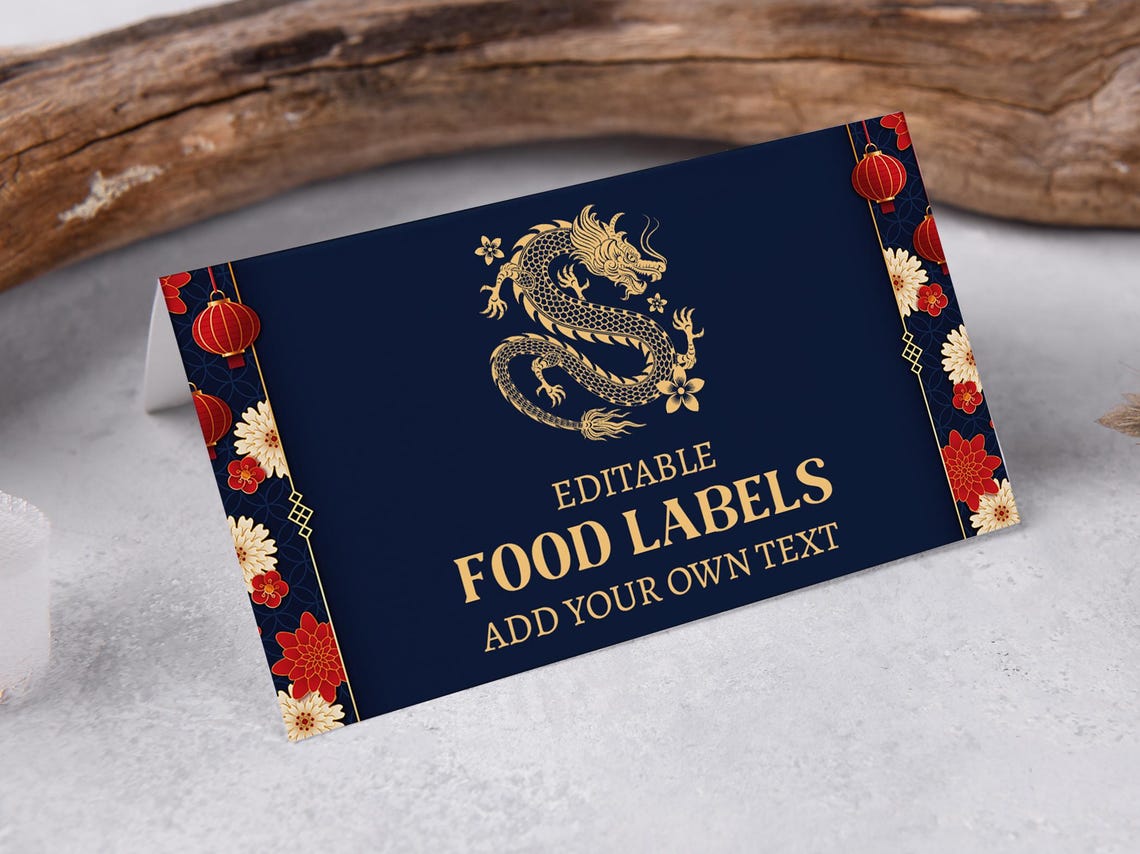 Lunar New Year Dragon Food Label, Chinese New Year Name Card, Place ...