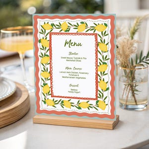 Colorful Lemons Menu Template, Italian Greek, Hand drawn Citrus, Capri Theme, Dolce Vita, Wavy Cocktail Menu, Instant Download, BD50