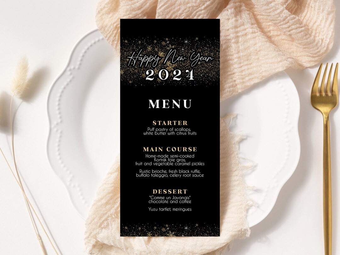New Year 2024 Menu Template, New Year's Eve Party Dinner Menu, Holiday ...