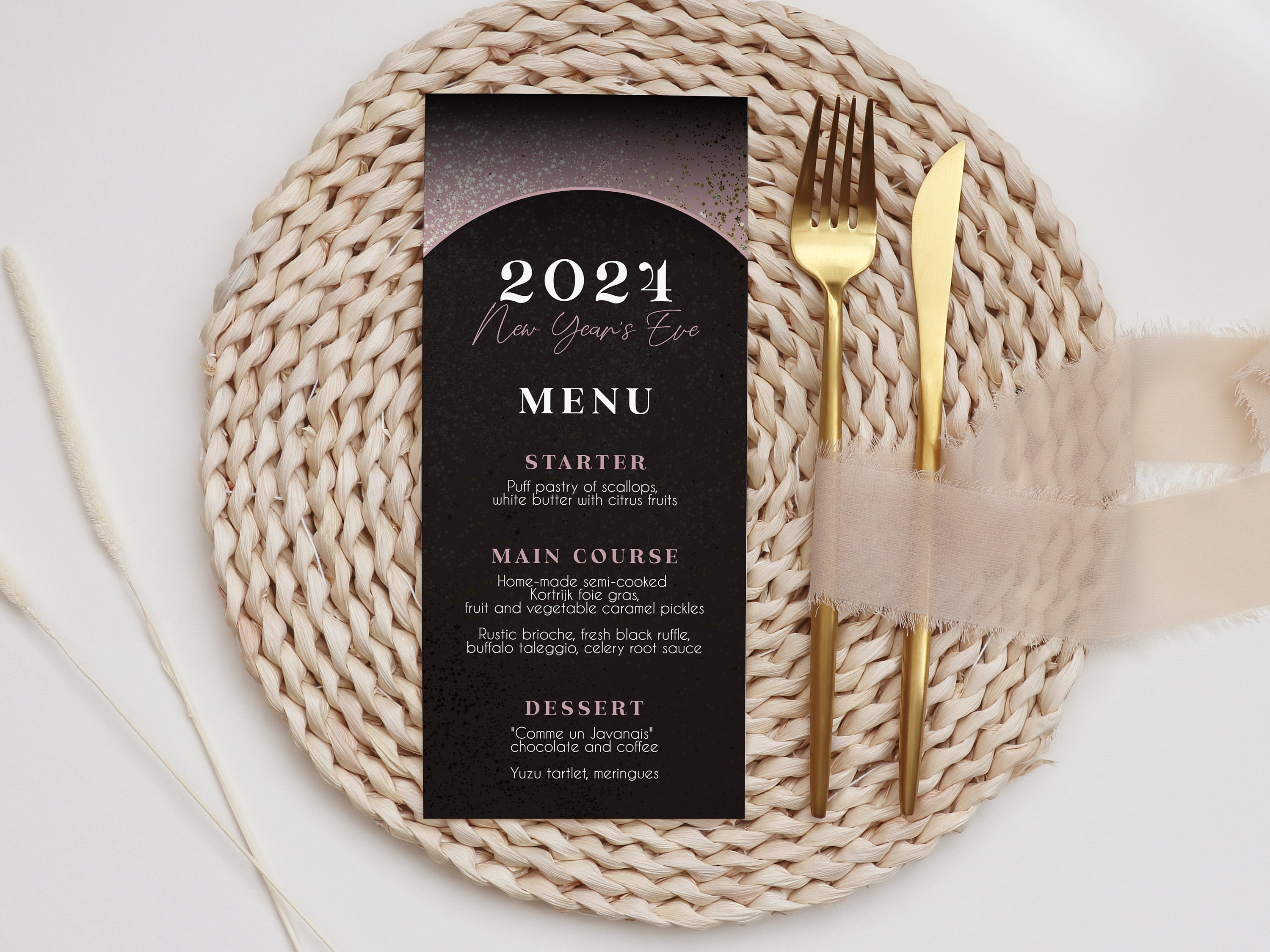 New Year 2024 Menu Template, New Year's Eve Party Dinner Menu, Holiday