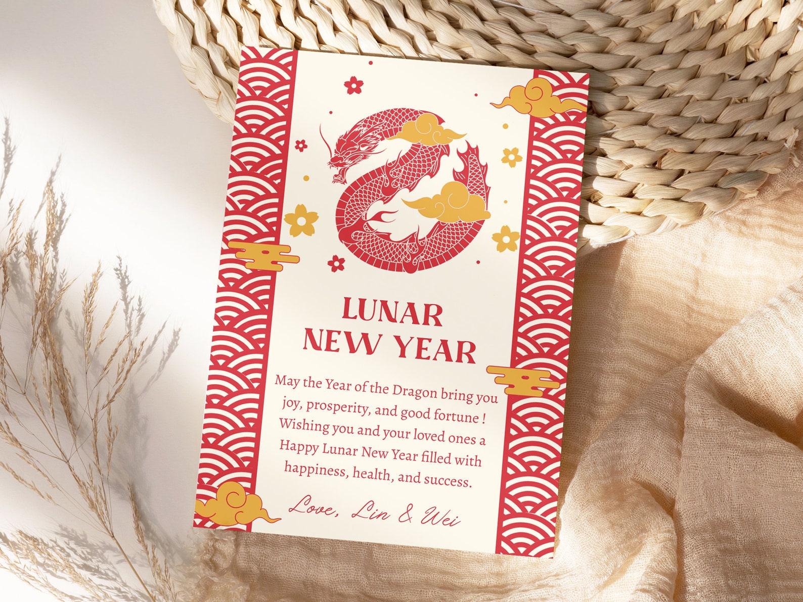 Chinese New Year Card Template, 2024 Dragon New Year, Lunar New Year ...