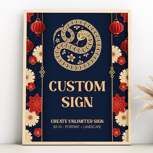 Modelo de sinal personalizado de cobra chinesa, Ano Novo da Cobra 2025, Celebração chinesa, Ano Novo Lunar 2025, Sinal chinês, Download para impressão, LN5