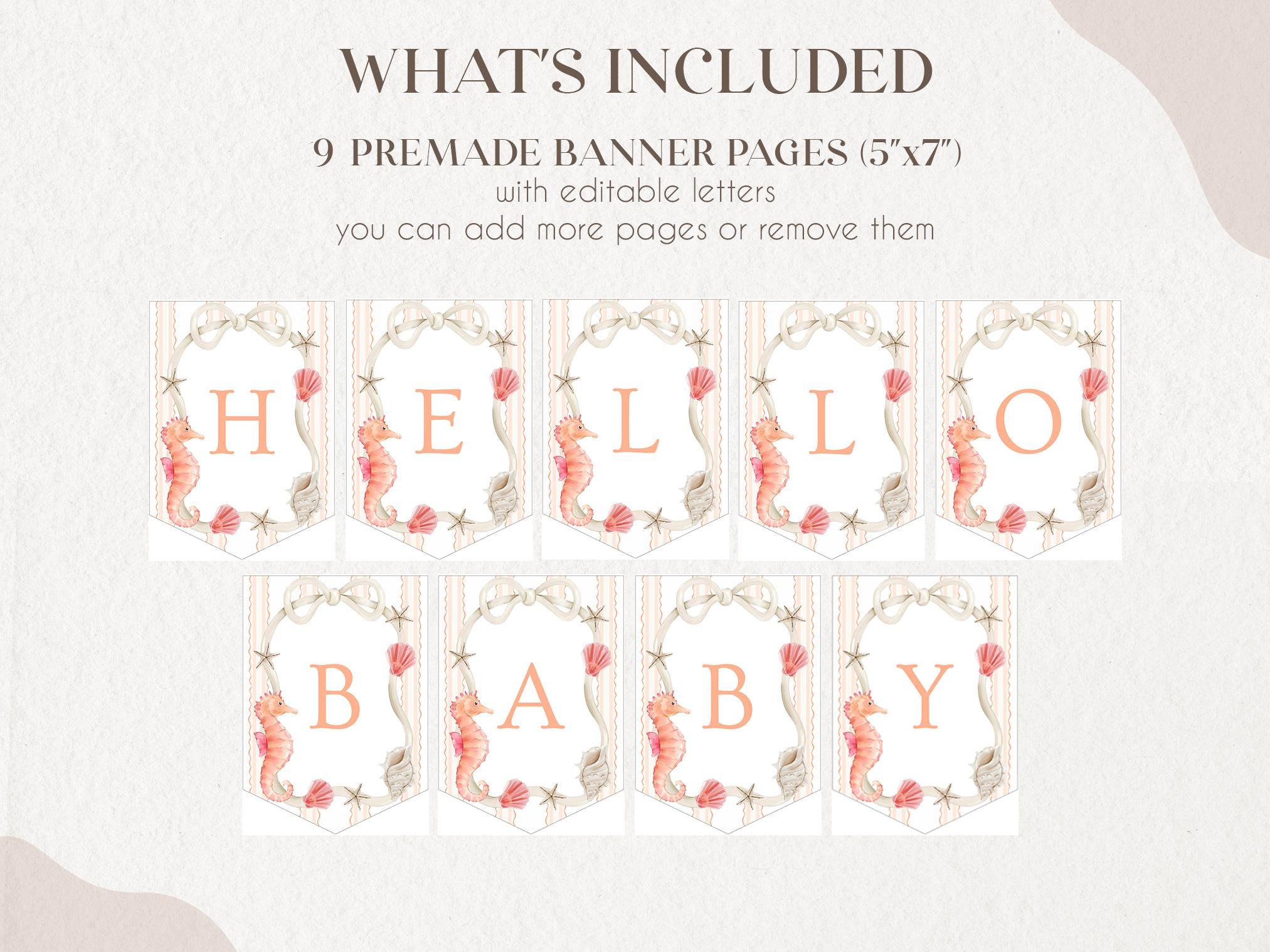 Sea You Soon Baby Shower Banner Printable, Seahorse Garland, Seashells ...