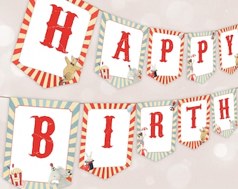 Editable Carnival Happy Birthday Banner Printable, Circus Garland, Carnival Birthday Decor, Boy Girl Kids Birthday, Instant Download, BD18