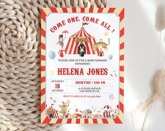 Carnival Baby Shower Invitation Editable, Circus Baby Shower Template, Carnival Invite, Digital Download, Printable