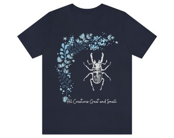 All creatures great and small, beetle and floral sweatshirt for teachers, scientists, entomology, naturalists and women.