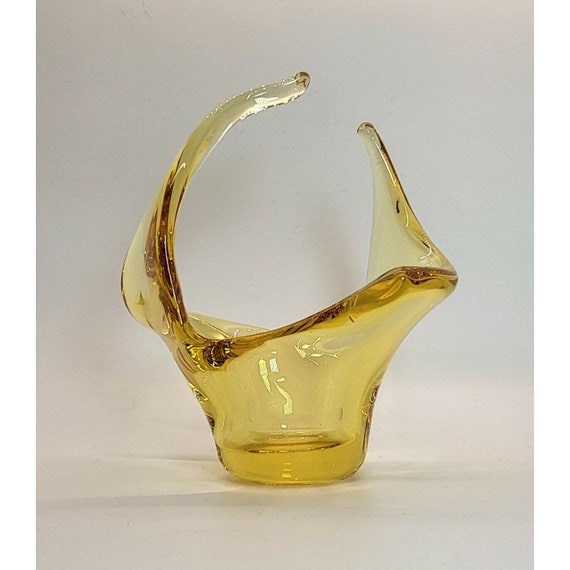 Vintage Chalet Yellow Flared Blown Art Glass Bowl  7" Vintage