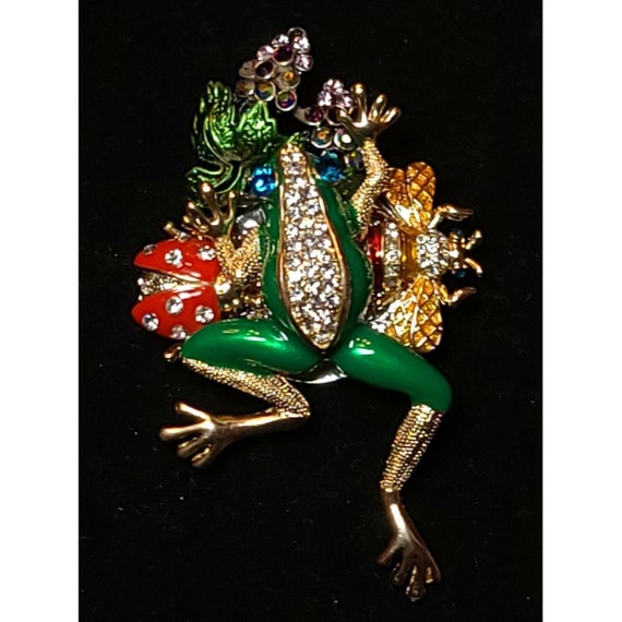 Vintage 1980's Cara NY Brooch Pin Frog Bee Ladybug Enamel Pave Crystals