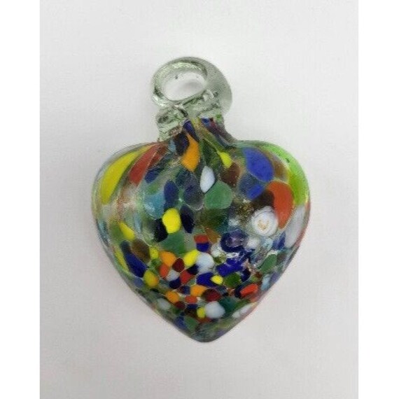 Vntg Mexican Hand Blown Glass Hearts Xmas Ornaments Baubles Yellow Orange White