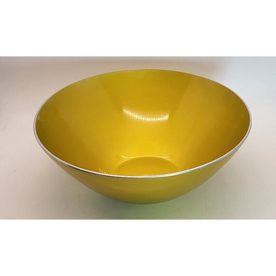 Mid-Century Enamel Bowl Atomic Era Acid Yellow Bowl 1950s Serving Bowl 8.25" Dia