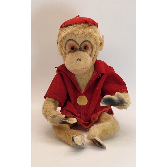 Herman Pecker Vintage Stuffed Monkey Plush  Mohair 9"