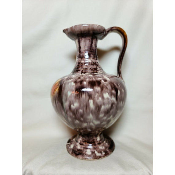 Vintage Keramik Vase Pitcher Germany #524 Brown & Orange Glaze 7 1/2" TALL EXCELLENT