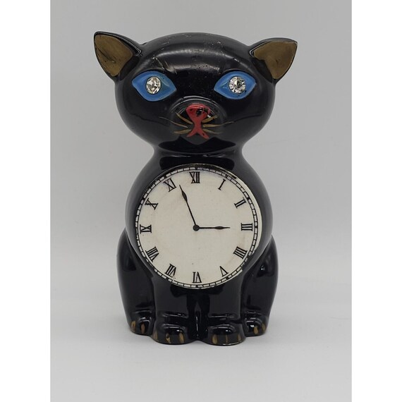 Vintage Lefton #549 Black Cat Figurine with Rhinestone Eyes Wall Pocket/Vase