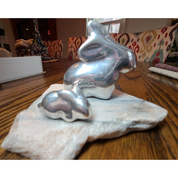 Gordon Hoselton Mother & Baby Bunny Aluminum Sculpture Marble Slab Signed!