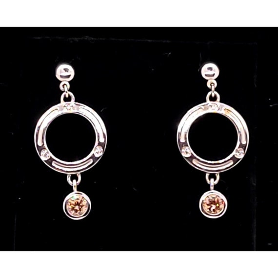 Vintage Lady's German Silver Small Hoop Earrings With Champ Peach CZ