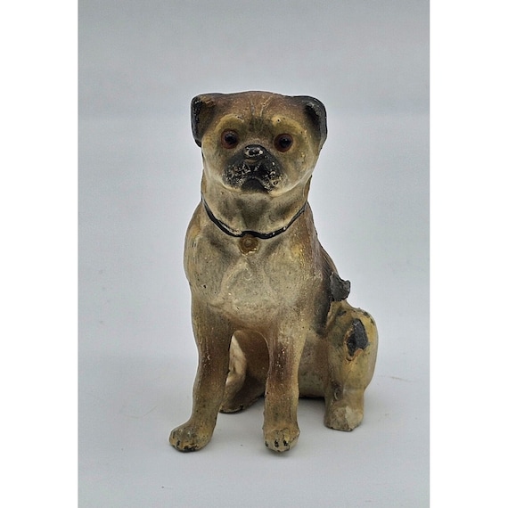 Antique HEYDE Germany SITTING Pug DOG Puppy  2.75" Figurine