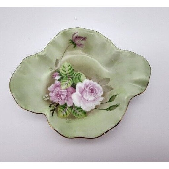 Vintage Lefton Gold-Rimmed Porcelain Handpainted Florals Candy Dish 6” 1987 #5862