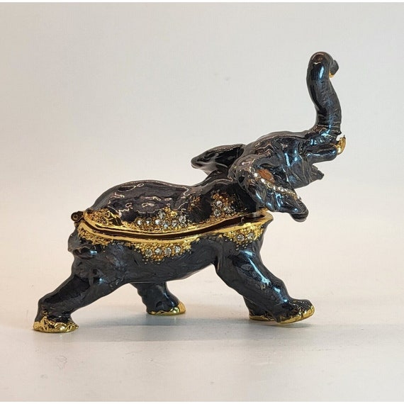 Vintage Decorative Elephant Trinket Box Enameled  and Crystals