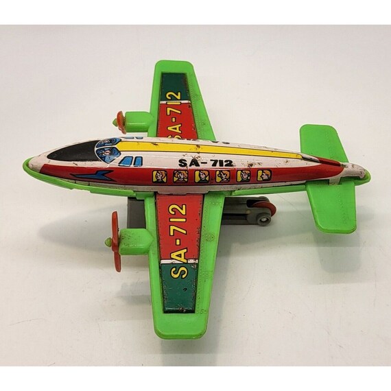 Vintage Tin Friction Propeller Plane Over Seas Airline SA-712 Japan 5"