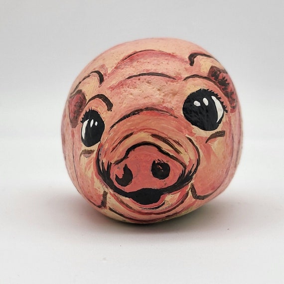 Hand Painted Pig Piggy Rock Signed Sandte 2001 Adorable