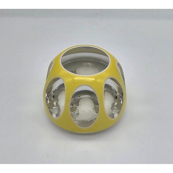 Vintage Baccarat France Yellow White Crystal Paper Weight Signed 1960's