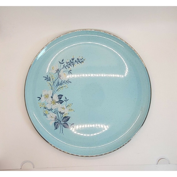 MCM Dinner Plate Lt. Blue Floral Silver Rim 10" Gorgeous! Vintage