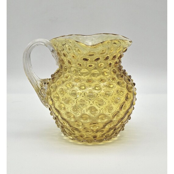 Vintage Hobnail Glass Jug Light Amber 5.5 In Tall Clear Handle