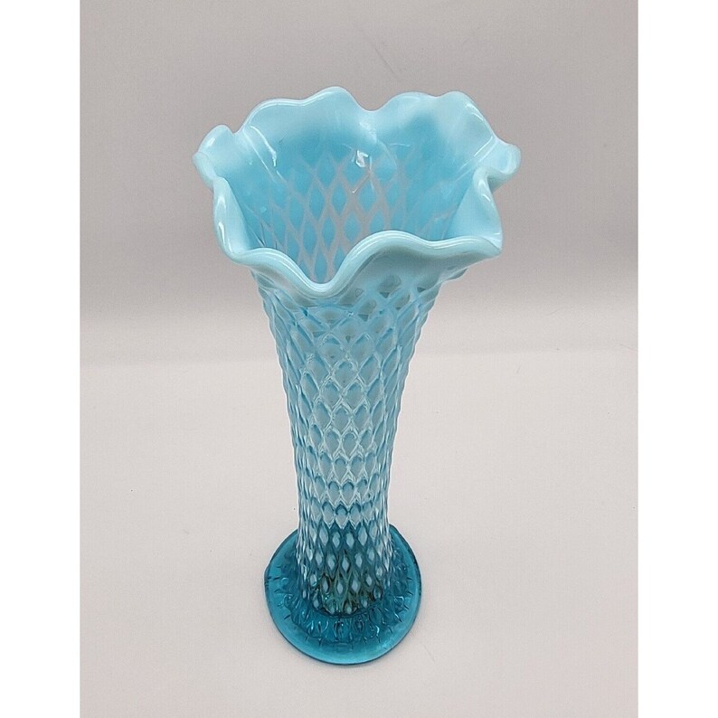 Vintage Northwood Swung Glass Vase Blue Opalescent Aqua Etsy