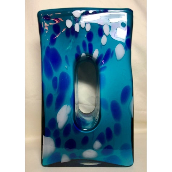 VTG.MCM LG. Rectangle Vase with "Donut Hole" Center Unique Bright Retro