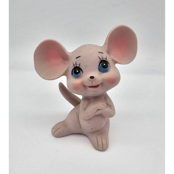 Vintage Brinns Pink Mouse Figurine Japan Pittsburg Pennsylvania Porcelain Bisque
