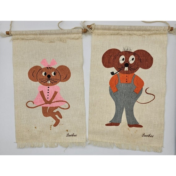 Vintage Mouse Wall Hangings Quebec Kitschy Cute Set Of Two