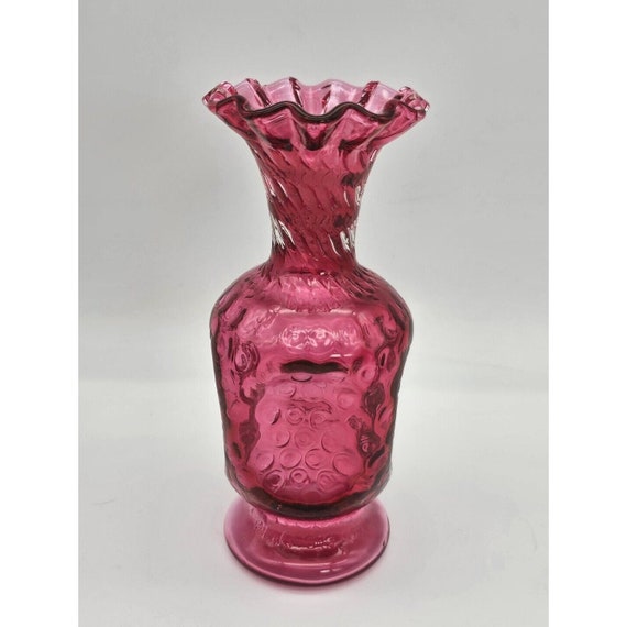 Beautiful Fenton Canberry Crimped and Pinched Vase 7.25" Tall
