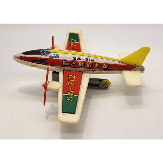 Vintage Tin Friction Propeller Plane Over Seas Airline SA-712 Japan 5"