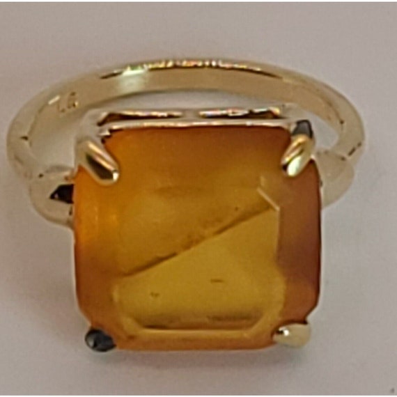 Vintage Signed LS LOUIS STERN Co Gold Tone Ring Amber Size 7.5