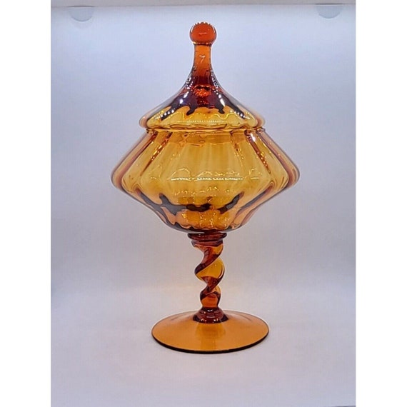 Empoli Italian Amber Art Glass Jar and Cover Vintage 1960s  Beautiful!