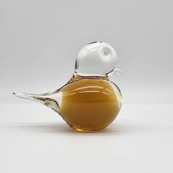 Eneryda Sweden Art Glass Amber Clear Bird Figurine 5" Paperweight Sticker Mint