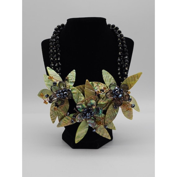 Vintage Shell Abalone Bead Twisted Copper Multi strand Necklace Adjustable